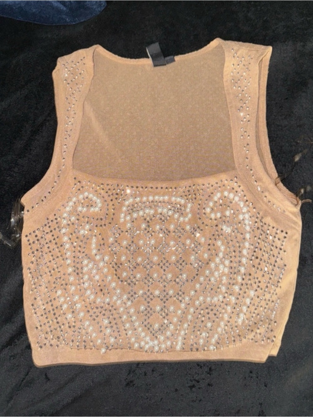 Embellished Sleeveless Crop Top in Camel